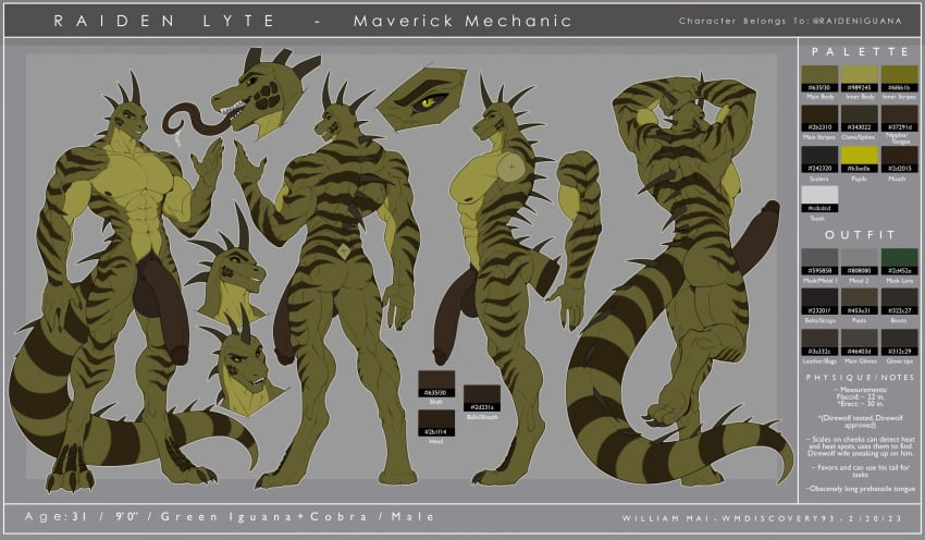 abs anthro balls genitals hi_res iguanid lizard male model_sheet muscular muscular_anthro muscular_male nipples nude pecs penis raiden_(raidens_claws) reptile scales scalie spikes spikes_(anatomy) striped_body striped_scales stripes tail wmdiscovery93