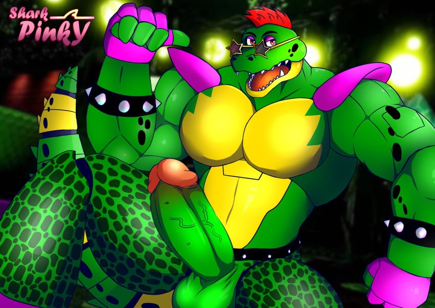 1boy 2022 alligator alligatorid animatronic anthro anthro_focus anthro_only anthro_solo artist_name balls ballsack bara barazoku belt big_balls big_cock big_penis big_testicles blurred_background boner bracelet crocodile crocodilian crocodylid digital_drawing_(artwork) digital_media_(artwork) erect_penis erection fangs fingerless_gloves five_nights_at_freddy's five_nights_at_freddy's:_security_breach foreskin foreskin_folds glans glasses gloves green_skin humanoid_genitalia humanoid_penis inner_foreskin intact machine male male_only mohawk_(hairstyle) montgomery_gator_(fnaf) muscles muscular_anthro muscular_arms muscular_male open_smile pecs penis penis_out pointing_at_self posing posing_for_the_viewer presenting_penis red_eyes red_hair reptile reptile_humanoid retracted_foreskin robot scales scalie_humanoid scottgames scrotum sharkpink04 sharp_teeth shoulder_pads smile smiling smiling_at_viewer solo solo_anthro solo_in_panel solo_male spiked_belt spiked_bracelet spiked_tail spikes spikes_(anatomy) star_glasses steel_wool_studios sunglasses testicles thick_penis uncut vein veiny_penis