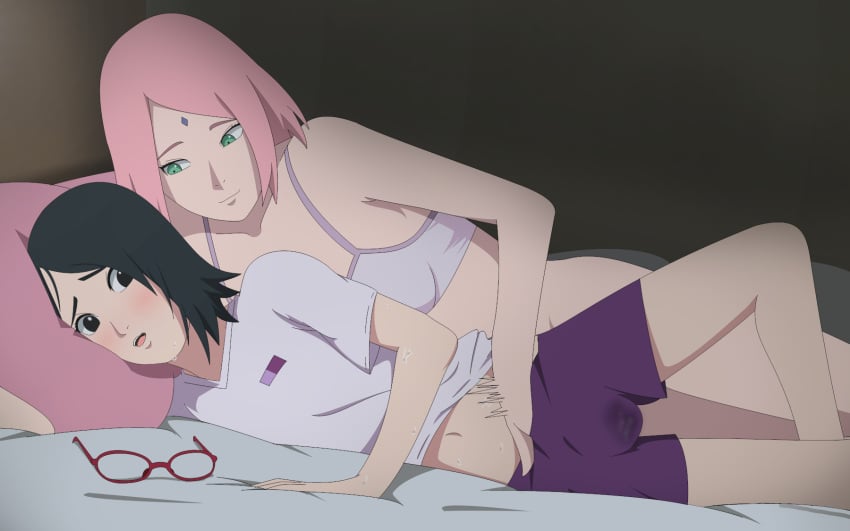 2020s 2023 2girls adult adult_girl age_difference anime barely_clothed bedroom black_hair blush blushing boruto:_naruto_next_generations bottomless bottomless_female bra clothed_female_nude_female clothed_sex clothing cuddling discarded_glasses dudettes duo duo_female female female/female female_ejaculation female_only fingering fingering_partner fingering_pussy fingering_under_clothes glasses glasses_removed green_eyes hand_in_another's_bottomwear hand_under_clothes haruno_sakura heroines incest indoors laying_down laying_on_side lesbians long_hair looking_at_partner looking_pleasured lying lying_on_side manga milf moderate_tomboys mother_and_daughter multiple_girls naruto naruto_(series) no_panties older_female on_bed on_side optimystic orgasm petite pink_hair post-orgasm purple_bottomwear sakura_haruno sarada_uchiha shirt short_hair shorts smile spoon_position spooning squirting squirting_in_bottomwear sweaty sweaty_face sweaty_tomboy t-shirt teenage_girl teenager tomboys uchiha_sarada wet wet_clothes wet_pussy white_bra white_topwear younger_female yuri