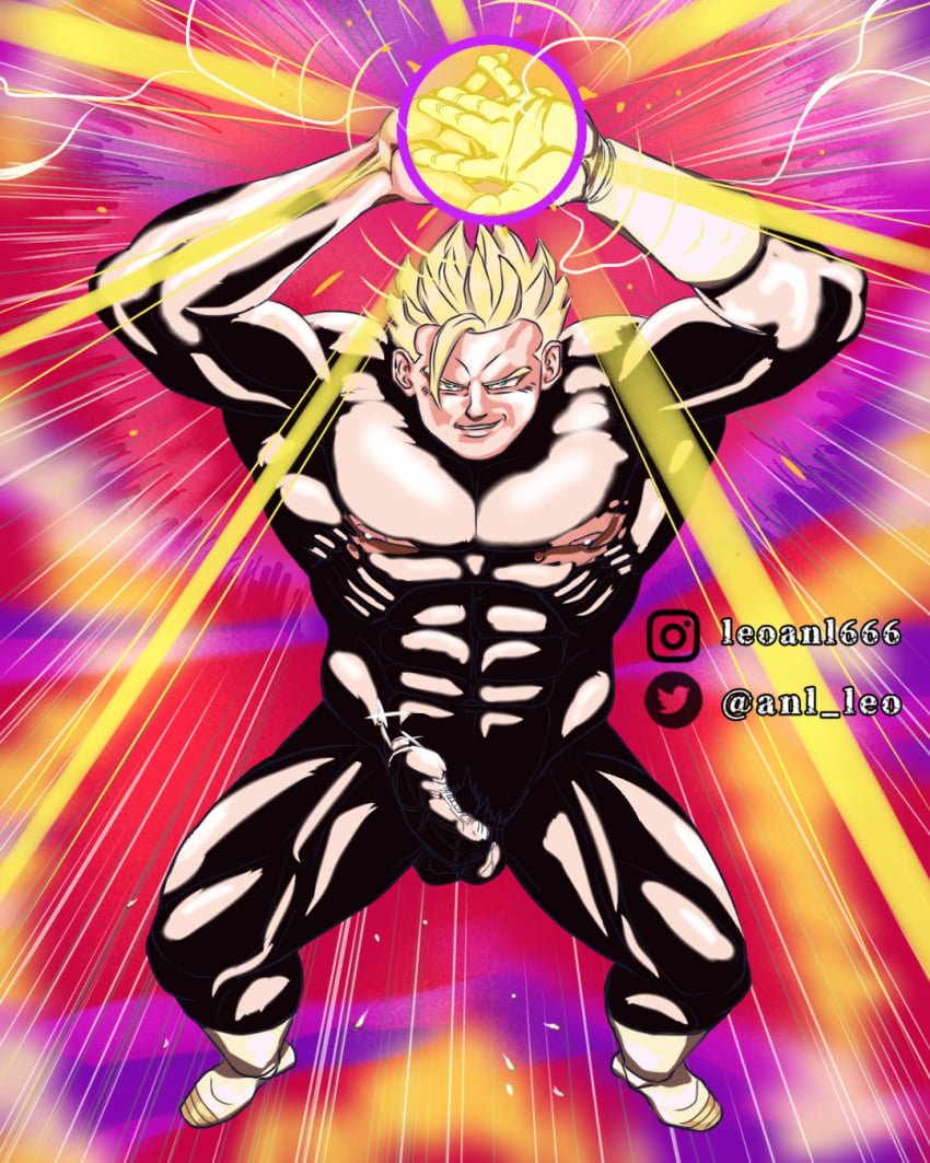 1boy bara big_balls big_breasts big_penis dragon_ball dragon_ball_z fan_art hard_nipples huge_balls huge_breasts huge_cock male male_only muscle solo son_gohan super_saiyan