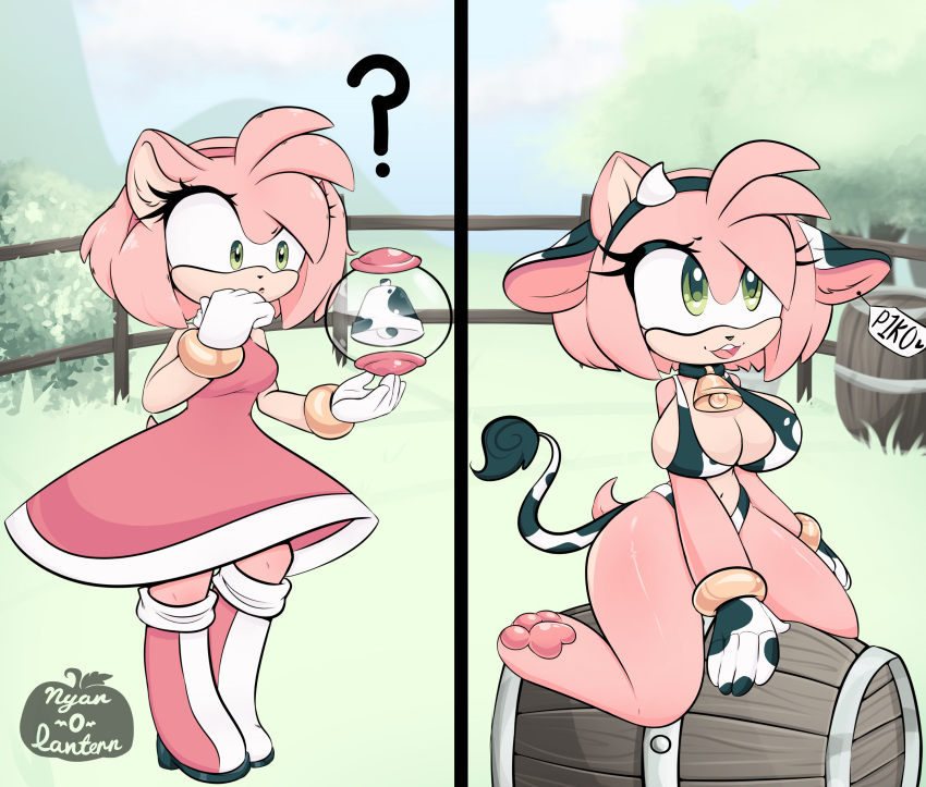 1girls amy_rose anthro ass big_breasts big_breasts big_hips big_thighs breasts cow_ears cow_horns cow_print cow_tail cowbell cowprint_bikini curvy curvy_female curvy_figure curvy_hips fanart furry green_eyes hips mobian_(species) nyan_o_lantern(artist) pink_fur sonic_(series) sonic_the_hedgehog_(series) thick_thighs thighs wide_hips