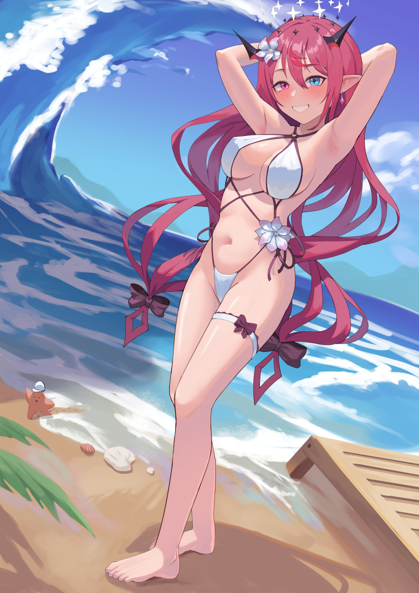 angel beach demon female female_only hololive hololive_english hololive_english_-promise- irys irys_(hololive) shift_(shiftillust) smiling swimsuit virtual_youtuber