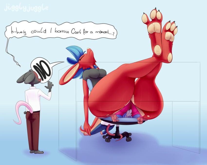 anthro ass big_ass chair dialogue english_text facesitting feet female furry huge_ass jiggly_juggle_(oc) jigglyjuggle paws sitting sitting_on_face sitting_on_person size_difference smother smothering speech_bubble text thick_thighs