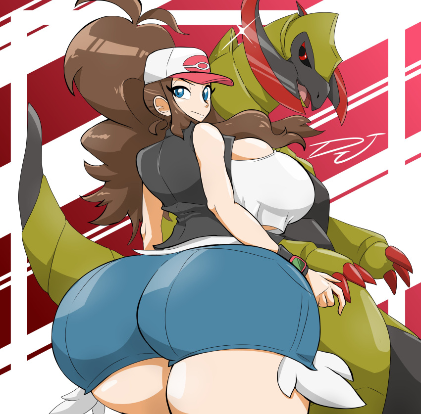 1girls 1pokemon alternate_ass_size alternate_breast_size alternate_thigh_size ass_bigger_than_head ass_bigger_than_torso baseball_cap big_ass black_vest blue_eyes blue_pants breasts_bigger_than_head brown_hair bubble_butt bursting_breasts cleavage cleavage_overflow denim denim_shorts djthepokemen female female_focus gigantic_ass haxorus hilda_(pokemon) hips_wider_than_shoulders hourglass_figure huge_ass huge_breasts huge_hips huge_thighs hyper jean_shorts long_bangs long_hair looking_at_viewer looking_back massive_ass no_bra overflowing_breasts pockets pokemon pokemon_(species) pokemon_trainer ponytail raised_eyebrow round_ass short_shorts shorts thick_thighs thighs thighs_bigger_than_head tied_hair tight_clothing underboob white_shirt wide_hips