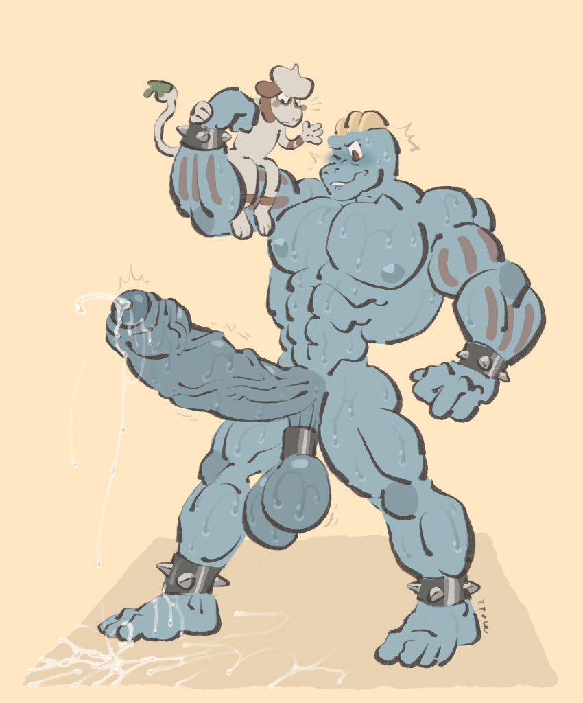 balls bara big_balls big_penis blush boner cum erection machoke male male_only milosoba1 muscles muscular nintendo nude one_eye_closed orgasm penis pokemon pokemon_(species) size_difference smeargle sweat sweating