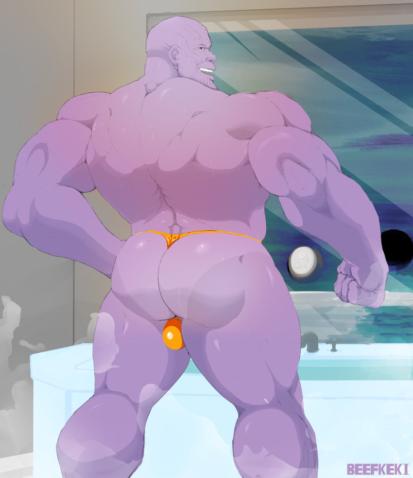 alien beefkeki clothed clothing hi_res humanoid male male_only marvel muscular muscular_humanoid muscular_male partially_clothed purple_body purple_skin solo thanos titanian