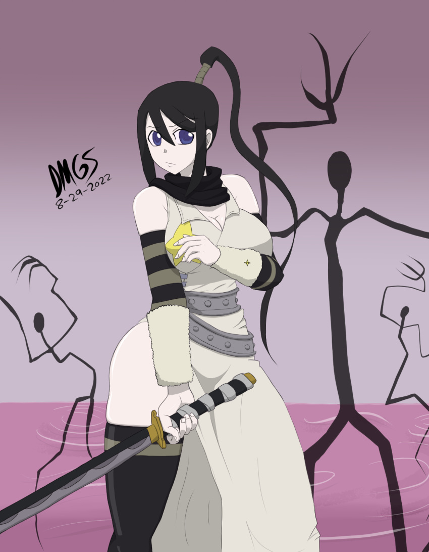 armwear ass beige_dress beige_sleeveless_dress beige_sweater belt big_ass big_breasts black_hair black_scarf blue_eyes breasts covering covering_breasts dmgslinky2025 holding_katana holding_sword holding_weapon huge_ass huge_breasts katana large_ass large_breasts legwear looking_at_viewer nakatsukasa_tsubaki pale-skinned_female pale_skin ponytail scarf soul_eater sword thick thick_ass thick_body thick_breasts thick_butt thick_hips thick_legs thick_thighs thighhighs thighs tight_clothes tight_clothing tight_dress voluptuous voluptuous_female wide_hips