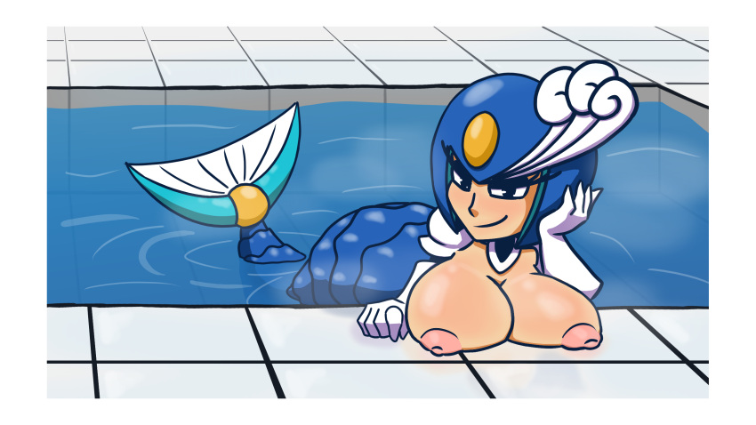 1girls android areolae big_breasts breasts breasts_out helmet mega_man mega_man(classic) mermaid nipples paperbagnsfw robot_girl seductive seductive_eyes seductive_look seductive_smile splash_woman