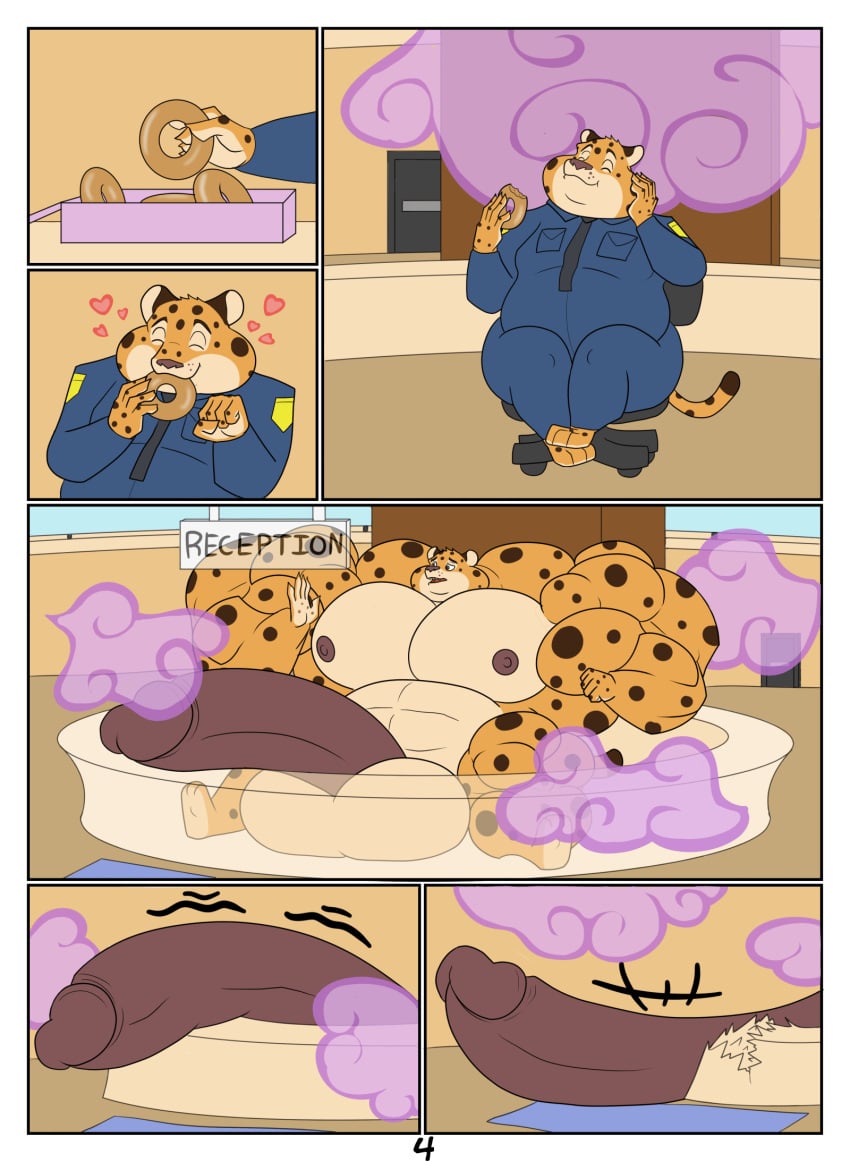 abs anthro balls balls_expansion benjamin_clawhauser big_balls big_muscles big_penis body_size_growth brown_body brown_fur bulge cheetah clothing dessert disney doughnut expansion felid feline food fur genital_expansion genitals growth hi_res huge_balls huge_cock huge_muscles huge_pecs hyper hyper_balls hyper_genitalia hyper_muscles hyper_penis male mammal multicolored_body multicolored_fur muscle_growth musclegut muscular muscular_anthro muscular_arms muscular_legs muscular_male muscular_thighs nipples penis penis_expansion pink_nipples police_uniform proxol_(artist) size_transformation solo spots spotted_body spotted_fur tight_clothing torn_clothing transformation uniform yellow_body yellow_fur zootopia