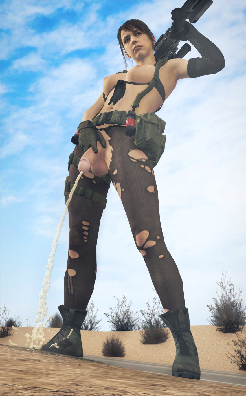 1futa 3d 3d_(artwork) boots breasts brown_hair functionally_nude futa_only futanari gun jenbitch konami metal_gear_solid metal_gear_solid_v outdoors peeing peeing_on_ground penis pissing public public_urination quiet_(metal_gear) sniper_rifle solo solo_futa testicles torn_legwear urinating urinating_on_floor urination urine urine_stream weapon xnalara