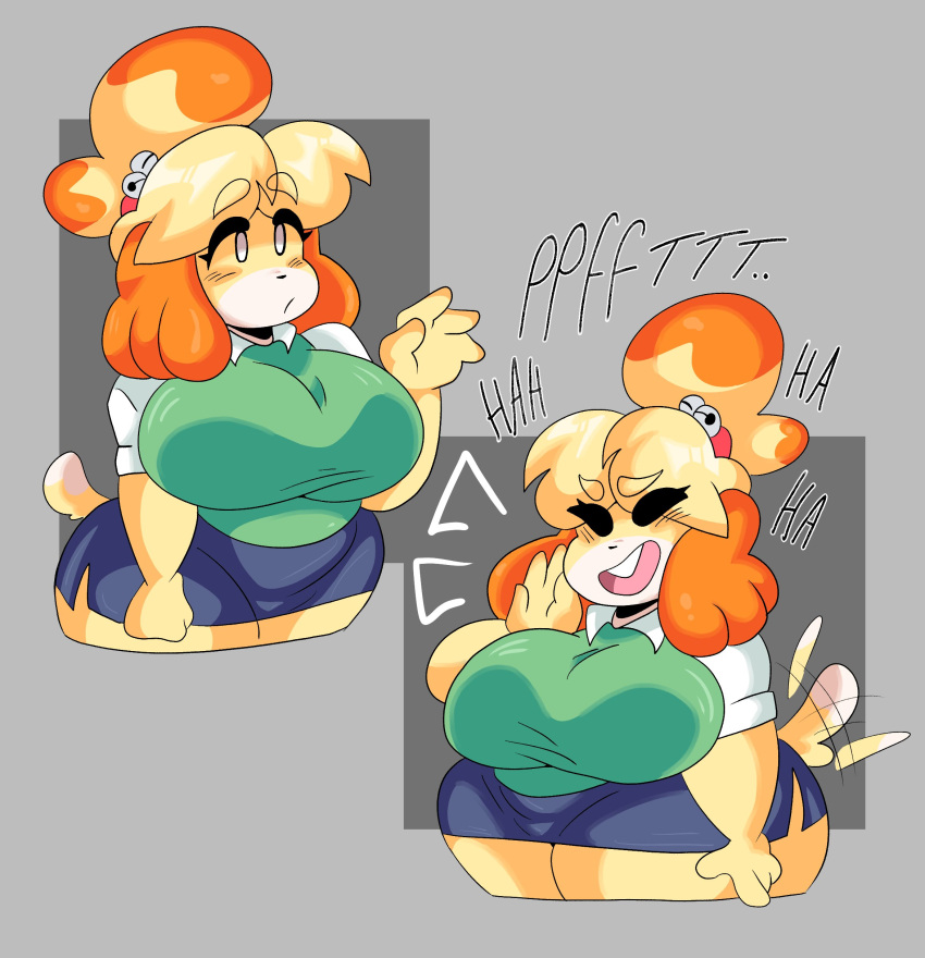 animal_crossing big_breasts breasts chubby dork_boi huge_breasts isabelle_(animal_crossing) lewd_dorky nintendo office_lady voluptuous