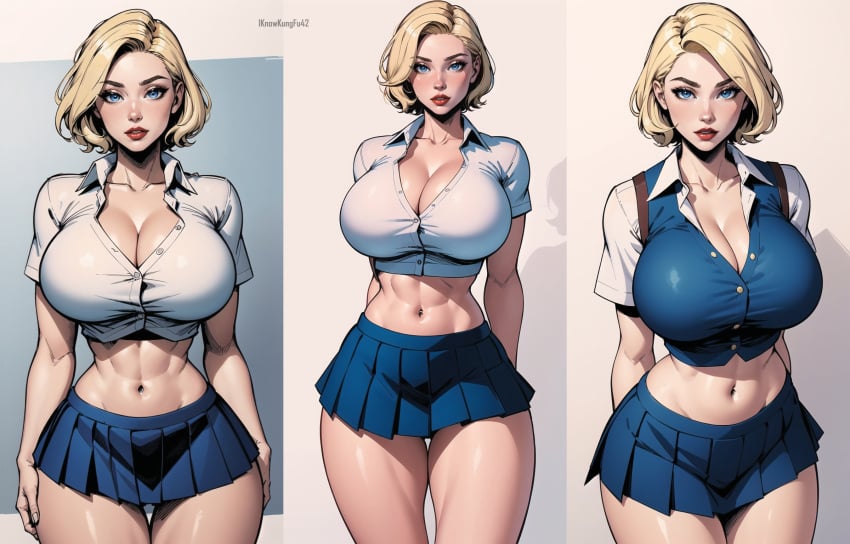 3girls ai_generated alternate_breast_size alternate_costume artist_name big_breasts big_lips blonde_hair blue_eyes breasts busty cleavage clothed clothing curvaceous curvy curvy_figure eyelashes female female_human female_only hi_res high_resolution highres hips hourglass_figure huge_breasts human iknowkungfu42 large_breasts light-skinned_female light_skin lips looking_at_viewer marvel marvel_comics midriff miniskirt multiple_girls nipples_visible_through_clothing parted_lips red_lips school_uniform schoolgirl short_hair simple_background skirt stepford_cuckoos thick thick_lips thick_thighs thighs trio uniform voluptuous wide_hips x-men