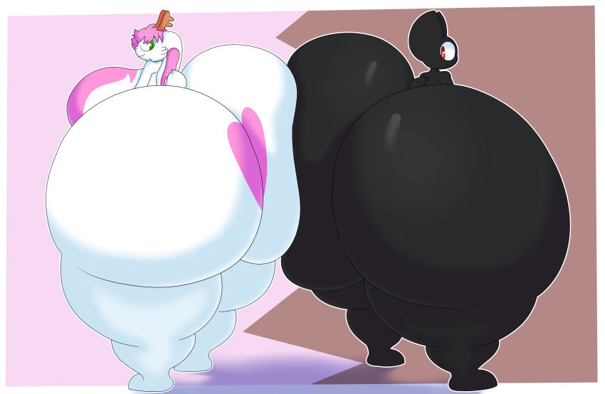 2girls absurd_res anthro ass ass_bigger_than_body ass_bigger_than_head ass_bigger_than_torso ass_to_ass bat batt_the_bat big_ass big_breasts big_butt black_body bottom_heavy breasts colossal_ass cyandrive98 duo female female/female gigantic_ass green_eyes hi_res huge_ass huge_breasts huge_butt huge_thighs hyper hyper_ass hyper_butt hyper_hips hyper_thighs lagomorph large_ass leporid looking_back mammal multicolored_body multiple_girls nude rabbit red_eyes smile thick_thighs two_tone_body wide_hips