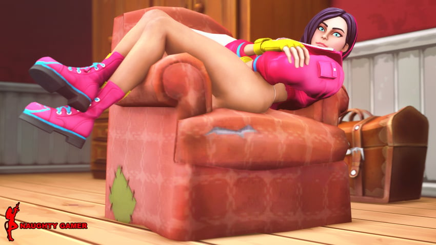 3d bikini boots chair crossing_arms different_angle fortnite jacket laying_down looking_at_viewer naughtygamer open_jacket rox_(fortnite)