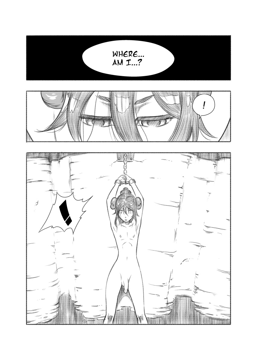 1boy bondage bound_wrists cave chains doujinshi femboy goblin gojin malax monochrome original original_character reincarnated_into_another_world_as_sex_slaves_to_goblins_and_now_we_fight_for_them trap