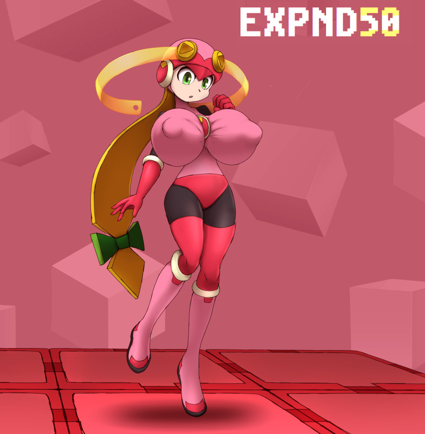 1girls big_breasts blonde_hair bodysuit breast_expansion female green_eyes huge_breasts large_breasts light-skinned_female long_hair mega_man mega_man_battle_network mega_man_x_dive metachoke roll.exe solo thighhighs