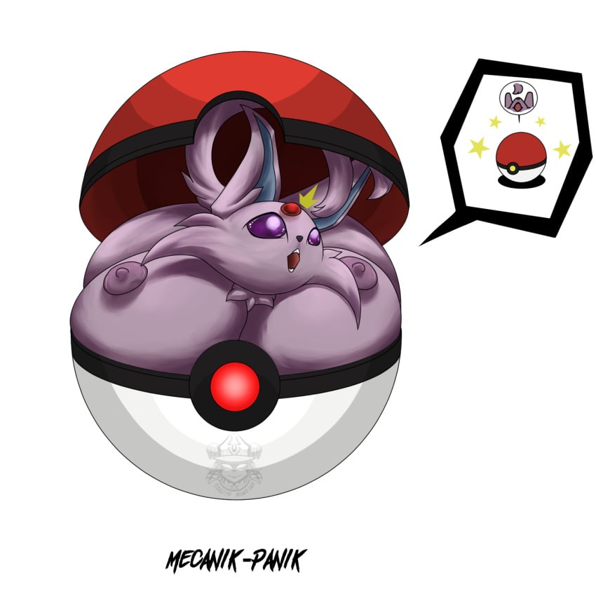 1:1 alpha_channel anthro anthrofied big_breasts big_nipples breasts colored compressed digital_media_(artwork) eeveelution espeon female female/female generation_2_pokemon hi_res in_pokeball looking_at_another mecanik_panik nintendo nipples outline pokeball pokemon pokemon_(species) shaded simple_shading solo trapped