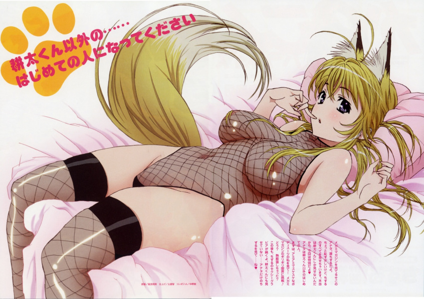 areolae bleed_through bodysuit kanokon kemonomimi minamoto_chizuru see-through sheer tail takami_akio thighhighs