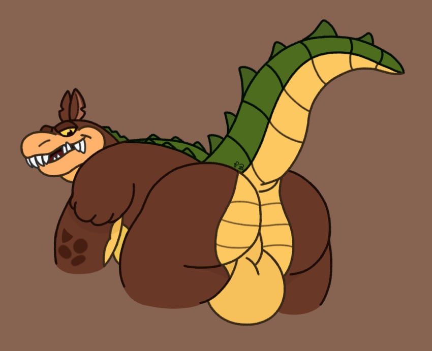 activision anthro ass balls big_ass bubble_butt crash_(series) dingodile furry furry_male genitals hi_res hybrid looking_at_another male male_only nude scalie solo thick_thighs waniiime_(artist)