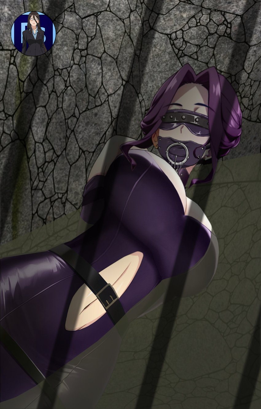 ai_generated arms_behind_back bondage bossbb41 breasts captured collar did dress gag gagged hobble_dress hobble_skirt humiliation latex milf mirelia_q_melromarc mother purple_eyes purple_hair queen tate_no_yuusha_no_nariagari the_rising_of_the_shield_hero