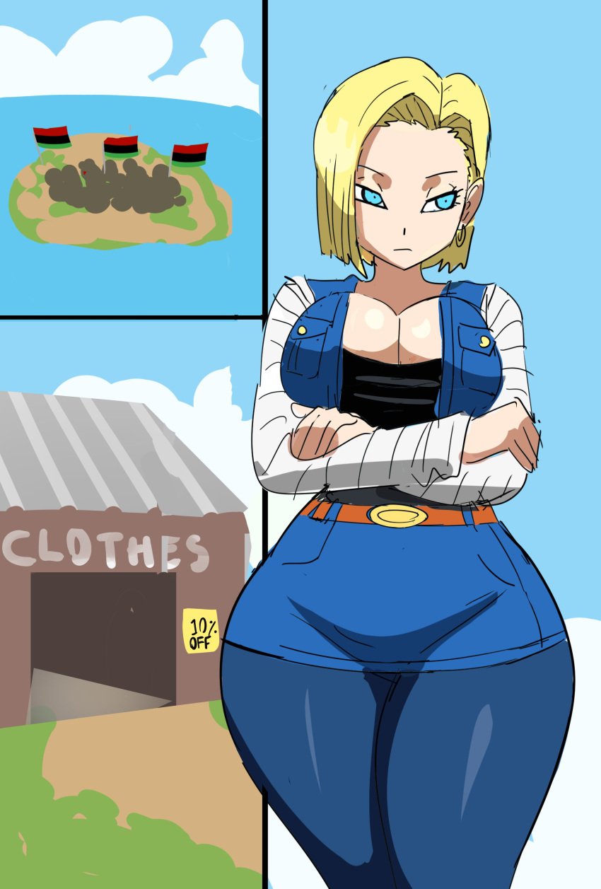 1girls android_18 big_breasts blonde_female blonde_hair blonde_hair dragon_ball dragon_ball_super dragon_ball_z female female_focus female_only gtsn17 large_breasts solo solo_female solo_focus thick_thighs