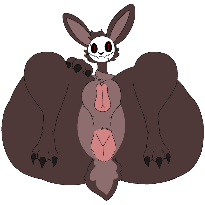 anthro anus ass bent_legs big_anus big_butt big_pussy black_sclera claws cracked_mask creepy dark_brown_fur darylanimates14 female fluffy_chest genitals hi_res huge_anus huge_butt hyper hyper_butt lagomorph leporid long_ears long_neck lying mammal mask monster on_back plump_labia presenting presenting_anus presenting_pussy pupils pussy rabbit red_eyes short_tail slit_pupils solo tail thick_thighs tight_pussy white_mask y_anus