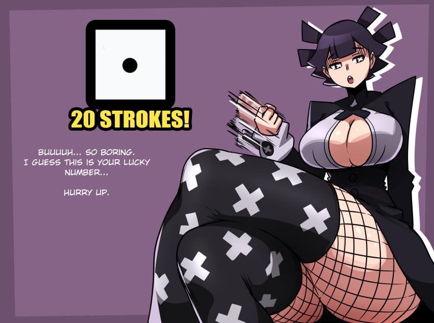 cleavage cleavage_cutout fishnets fully_clothed jedyne_(mosbles) jerk_off_instructions joi large_breasts mosbles original original_character original_characters thick_thighs