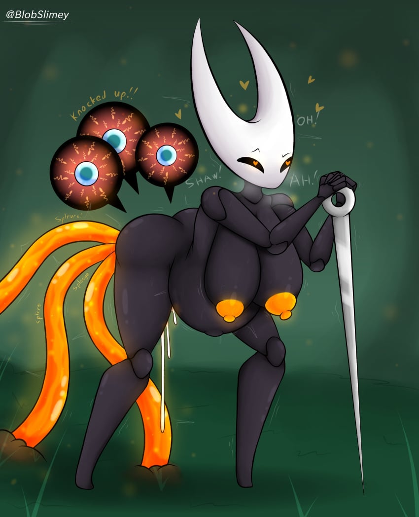 absurd_res anthro areola arthropod ass bent_over big_breasts big_butt biped black_body black_sclera blobslimey bodily_fluids breasts corruption cum female genital_fluids hanging_breasts heart-shaped_pupils hi_res holding_object holding_weapon hollow_knight hornet_(hollow_knight) impregnation inflation nipples orange_areola orange_eyes orange_nipples sex solo team_cherry tentacle tentacle_sex text the_infection_(hollow_knight) weapon