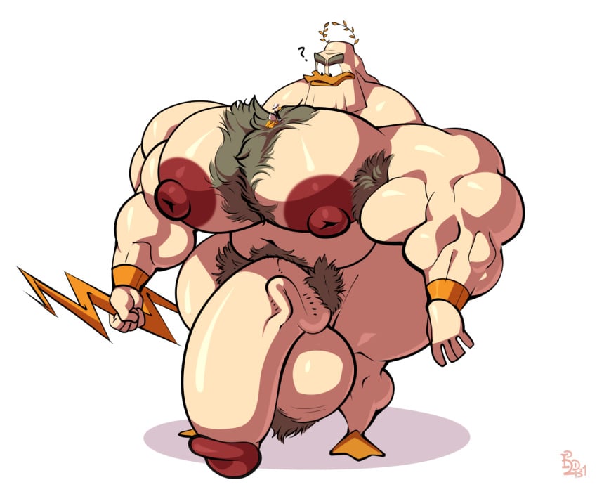 anthro balls bara big_balls big_pecs big_penis bobthetanuki body_hair donald_duck duck ducktales ducktales_(2017) extreme_size_difference furry hairy male male_only muscles muscular nude penis size_difference zeus zeus_(ducktales)