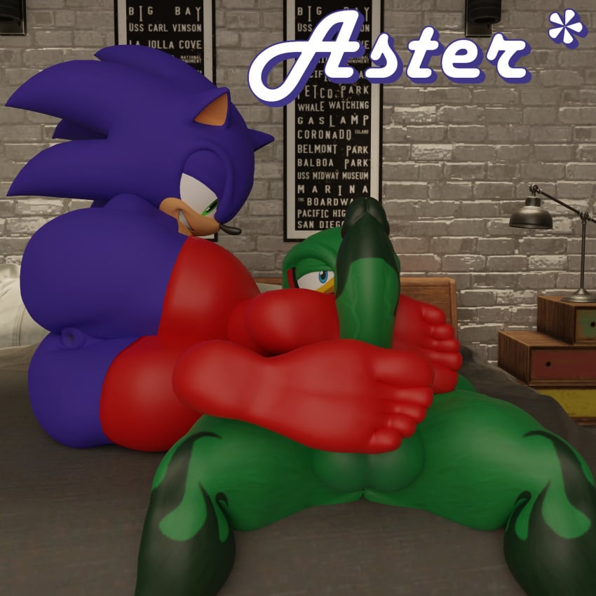 3d anthro ass avian balls blender duo erection feet foot_fetish footjob footjob_with_legwear footwear gay hawk hedgehog jeans jet_the_hawk leggings male penis soles sonic_(series) sonic_the_hedgehog stroke toes yaoi