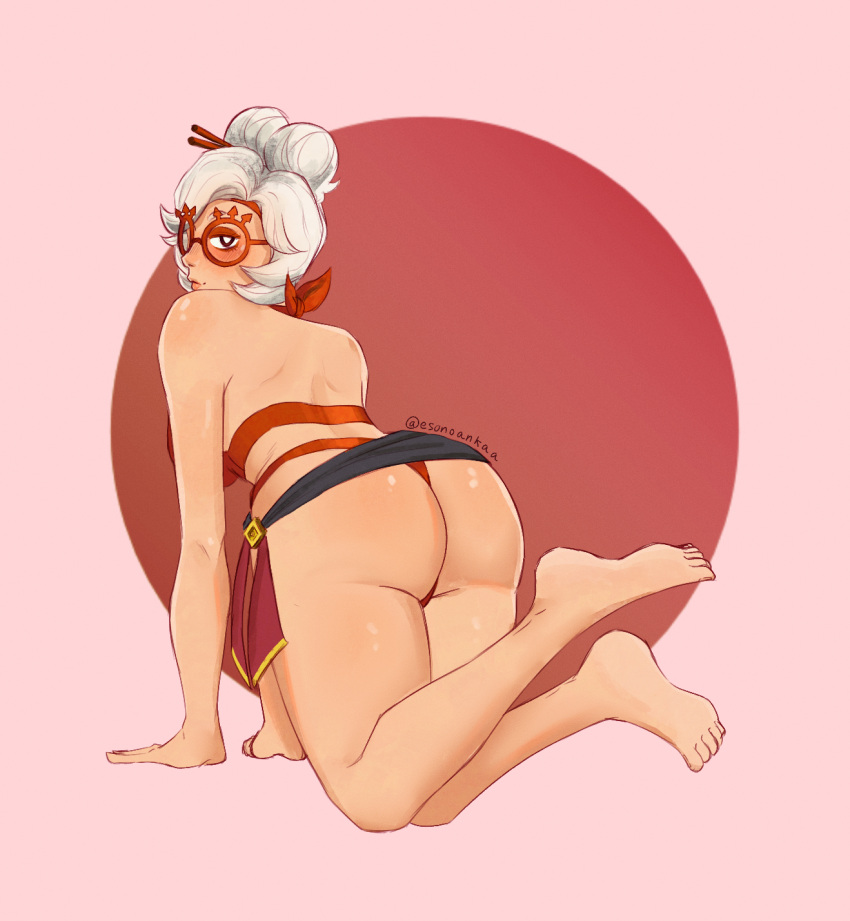 ankaa arched_back bent_over big_ass big_breasts big_butt bikini bikini_bottom bikini_top blush blush_lines blushing_at_viewer crossed_legs esonoankaa feet_up glasses hair_stick hair_sticks half-closed_eyes half_lidded_eyes hands_and_knees headpiece nintendo on_hands_and_knees purah purah_(tears_of_the_kingdom) raised_eyebrows red_bikini red_bikini_bottom red_bikini_top seductive seductive_eyes seductive_gaze seductive_look seductive_smile short_hair simple_background sketch space_buns swimsuit swimwear tears_of_the_kingdom the_legend_of_zelda