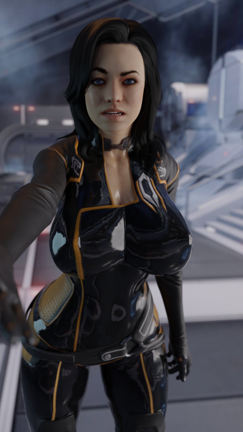 1girls 3d 3d_(artwork) alternate_costume big_breasts black_hair blender blender_(software) blender_cycles bodysuit classic cleavage cleavage_cutout depth_of_field female female_only hand_on_thigh mass_effect mass_effect_2 miranda_lawson outstretched_arm outstretched_hand pose sgejinx_(artist) sloppygedits solo thick_thighs