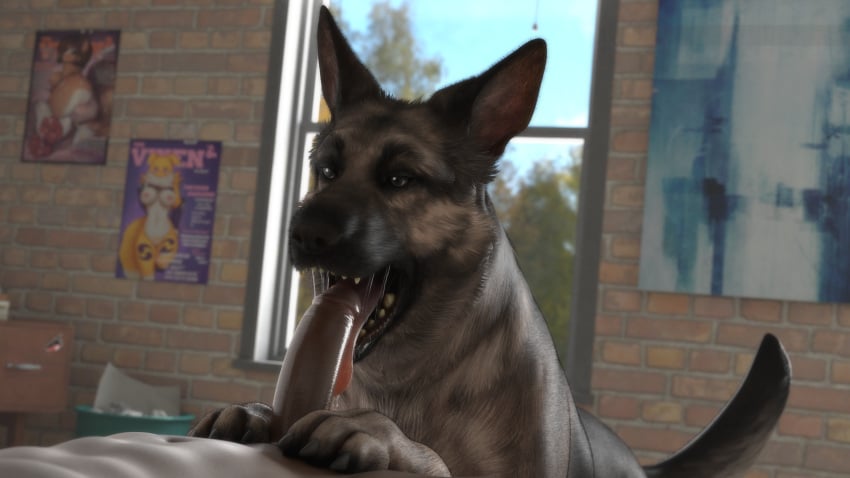 3d_(artwork) absurd_res ambiguous_gender bethesda_softworks bodily_fluids brown_eyes canid canine canis dark_skin digital_media_(artwork) dogmeat domestic_dog dominant_feral duo fallout fellatio fellatio_from_feral feral genitals german_shepherd herding_dog hi_res human human_on_feral interspecies licking male male_on_feral malesub mammal oral oral_sex pastoral_dog penile penis penis_on_tongue s.k.d saliva saliva_on_tongue saliva_string sex snow_kitsune tongue tongue_out uncensored video_games zoophilia