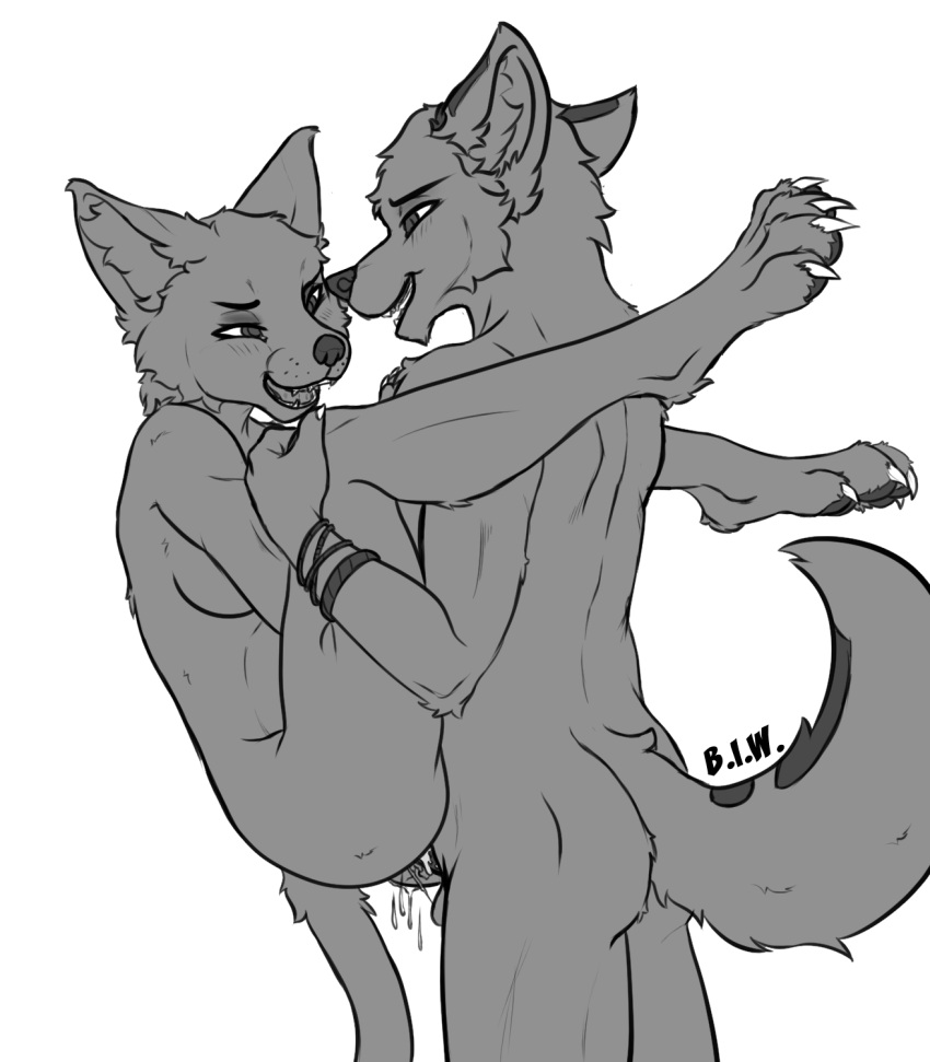 anthro ass balls blackinkwolf blush bodily_fluids bracelet breasts canid canine canis cum danger_(blackinkwolf) digital_media_(artwork) domestic_cat duo erection felid feline felis female female_penetrated fingers fur fur_markings genital_fluids genitals gwen_(blackinkwolf) hi_res jewelry male male/female mammal markings monochrome nipples nude open_mouth penetration penis pussy sex smile wolf