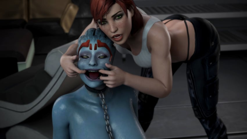 3d asari banap chained chains finger_in_mouth fishhooking imminent_rape mass_effect samara