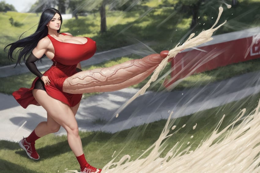 1futa ai_generated cum cum_flood cumshot dress excessive_cum futanari giant_breasts gigantic_penis hyper_penis irelia_xan league_of_legends muscular muscular_futanari penis_expansion red_dress stable_diffusion unincarcerable