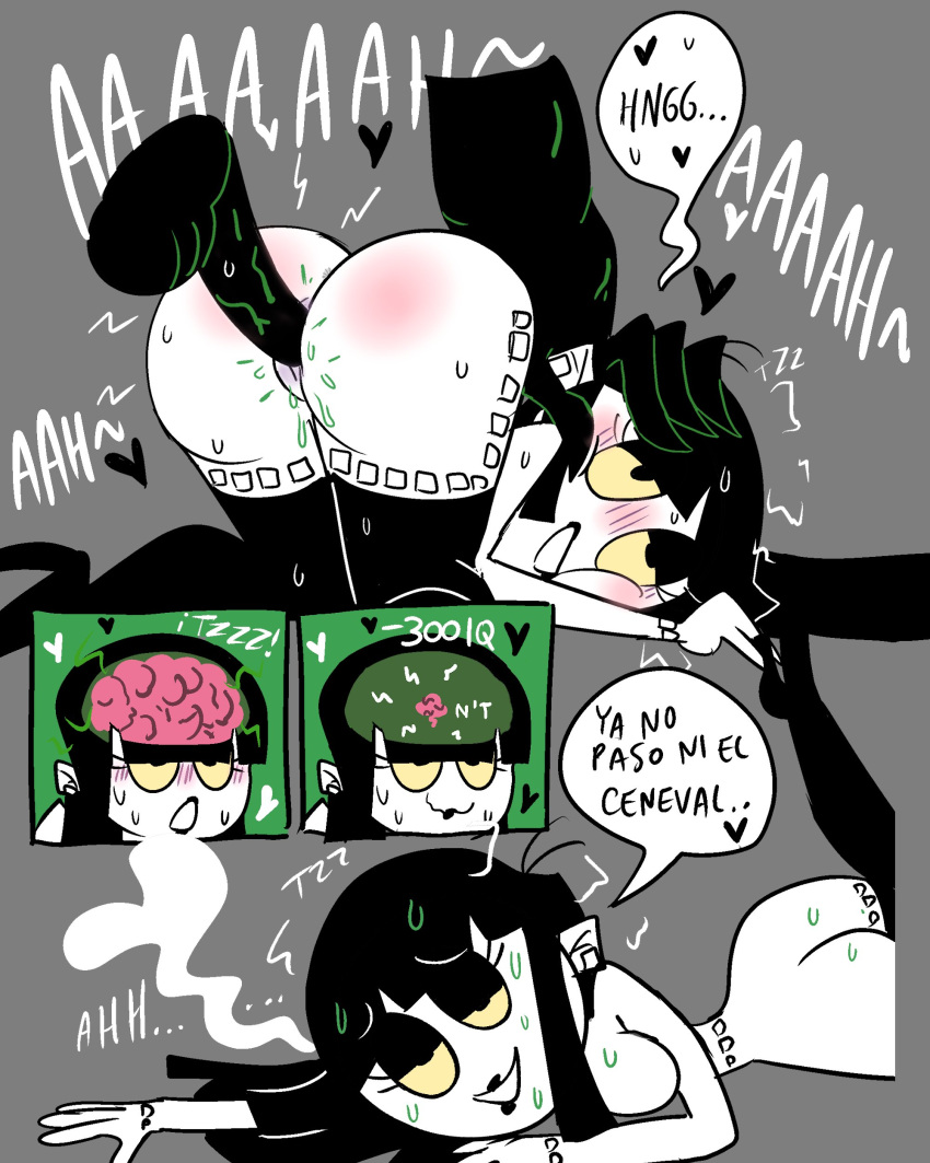 ass_up big_ass big_breasts big_butt black_hair comic comic_page dialogue dialogue_box drooling excited fluids genital_fluids goth goth_girl gradilla hearts huge_ass huge_breasts large_ass large_butt long_black_hair mind_break moaning original original_character original_characters rolling_eyes satisfied spanish_dialogue spanish_text submissive submissive_female text text_box text_bubble white_body white_skin wide_hips