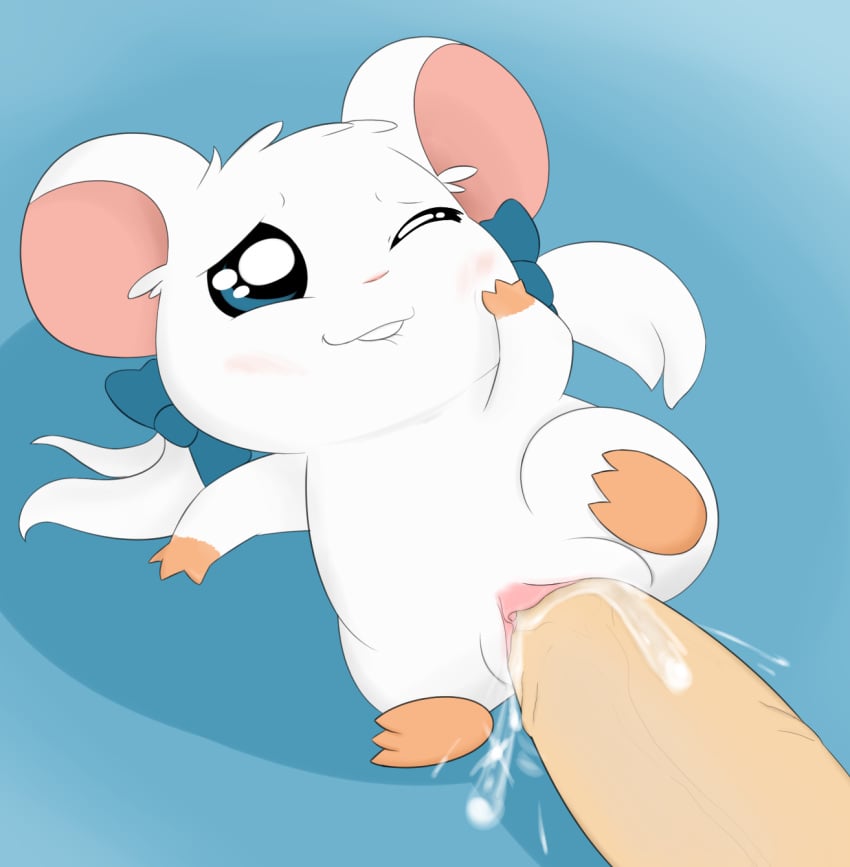 bijou_(hamtaro) bite biting_lip blue_eyes blush bodily_fluids cricetid cum cum_in_pussy cum_inside cum_splatter duo female female_focus female_penetrated feral feral_penetrated fur genital_fluids genitals hamster hamtaro_(series) hi_res human human_on_feral human_penetrating human_penetrating_feral humanoid_genitalia humanoid_penis interspecies male male/female male_penetrating male_penetrating_female mammal one_eye_closed penetration penile penile_penetration penis penis_in_pussy pussy ribbons rodent sex size_difference solo_focus vaginal_penetration vaginal_penetration white_body white_fur yumei zoophilia