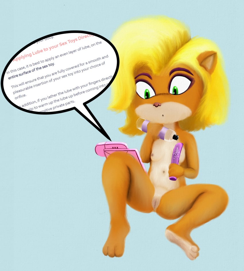 1girls activision anthro anus bandicoot blonde_hair breasts coco_bandicoot crash_(series) dildo female female_only fur genitals green_eyes hair hi_res imminent_masturbation inexperienced lettherebecolor lube mammal marsupial masturbation naked nipples nude pussy reading research sex_toy sexual_exploration simple_background small_breasts solo spread_knees spread_legs spreading tablet tablet_computer teenager text vibrator web_browser website young