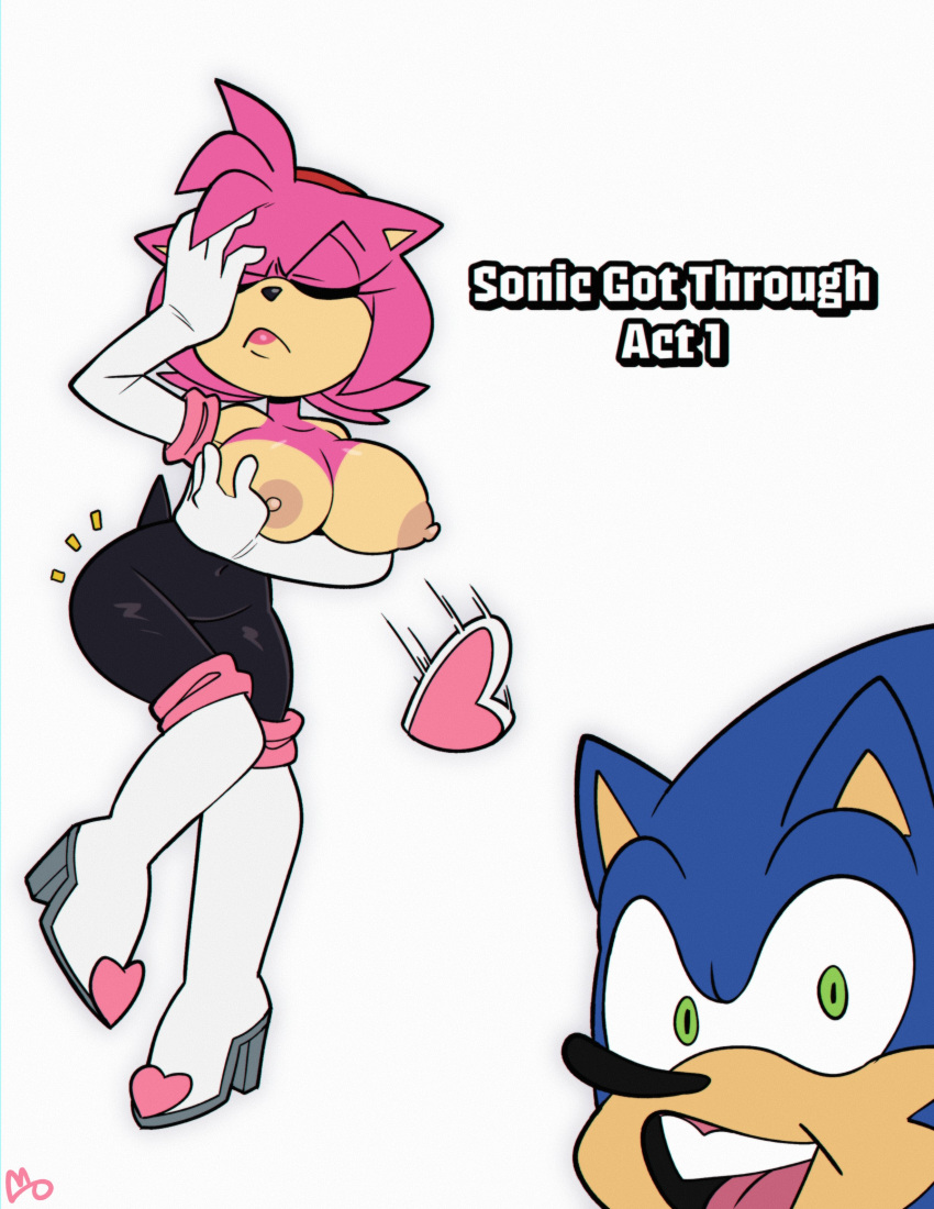 amy_rose amy_the_bat big_breasts breast_plate bursting_breasts bursting_clothes curvaceous curvy_figure large_breasts monamania nipple_bulge nipples poggers rouge_the_bat_(cosplay) sonic_(series) sonic_the_hedgehog