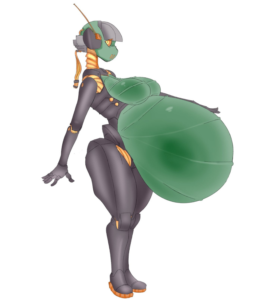 big_breasts breasts female green-skinned_female grindaviking hyper_belly pregnant robot robot_humanoid