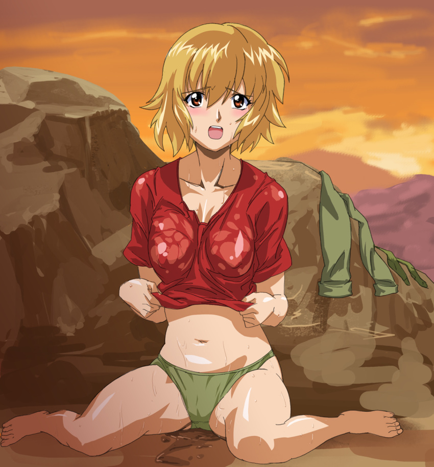 alpa cagalli_yula_athha female green_panties gundam gundam_seed lux panties shirt solo