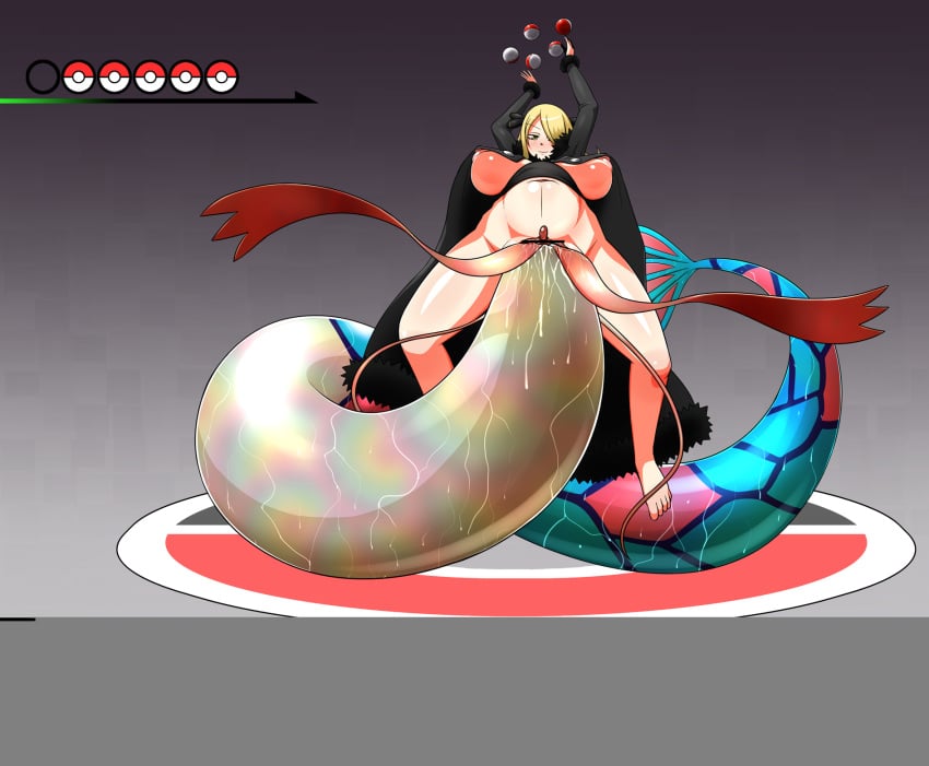 artist_request blonde_hair blush breasts censored creature_in_pussy creature_inside cynthia_(pokemon) female gameplay_mechanics high_resolution hud human insertion large_insertion milotic pokemon pokemon_battle pokemon_dppt pokephilia pussy smile stomach_bulge unbirthing vaginal_insertion vore