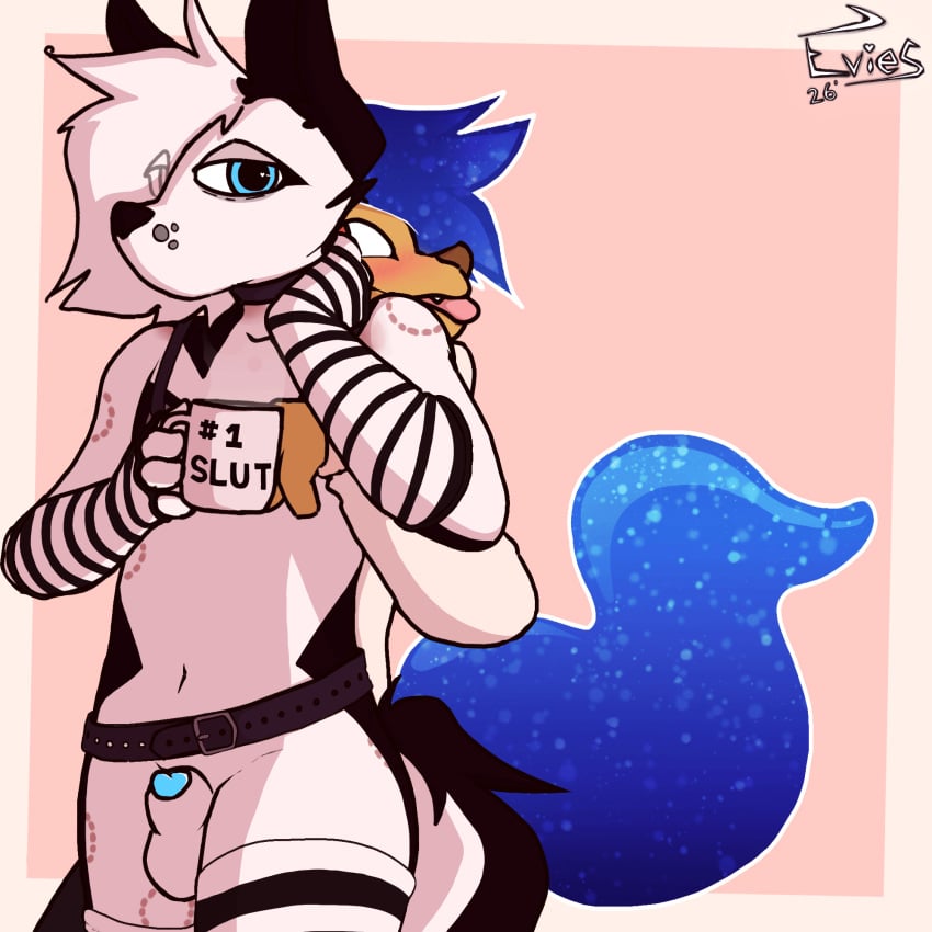 2d_animation after_sex animated anthro arm_warmers armwear ass_up balls belt belt_accessory bent_over beverage bite_mark black_markings blue_blush blue_eyes blue_penis blush bodily_fluids bottomless bouncing_balls bruised butt canid canine clothed clothing coffee coffee_mug collar container cum cum_drip cup dizzy_(eviesdumb) dripping duo ear_twitch eviesdumb femboy feminine fur genital_fluids genitals glowing glowing_genitalia glowing_penis hair harness heart_symbol hi_res hickey hoodie imminent_sex knot knotted_penis leash leash_pull leashed_collar legwear liquid_hair liquid_tail long_hair male male/male mammal marker markings orange_body orange_fur pattern_clothing penis precum precum_drip precum_on_penis pseudo_hair raised_tail red_eyes saggy_balls skimpy smile sneaking sparkles sparkling_hair sparkling_tail spiked_collar spikes standing steam striped_clothing stripes surprise_hug tail tail_motion tailwag teeth teeth_marks teeth_showing thigh_highs throb tired tired_eyes toco_(eviesdumb) tongue tongue_out topless topwear white_body white_fur