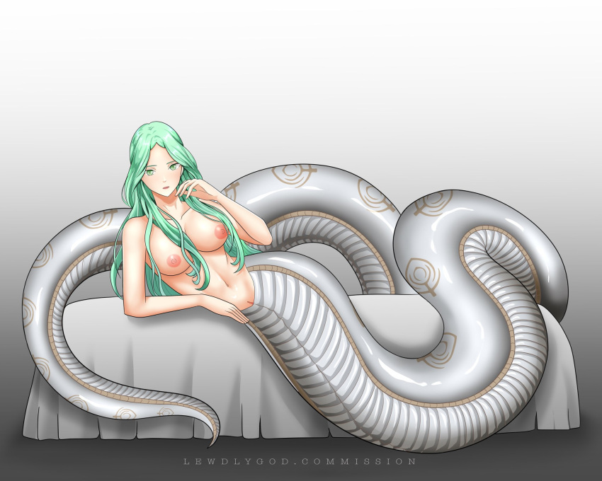 1girls anthro breasts female female_only fire_emblem fire_emblem:_three_houses green_eyes green_hair lamia large_breasts lewdlygod nintendo nipples rhea_(fire_emblem) snake_girl solo