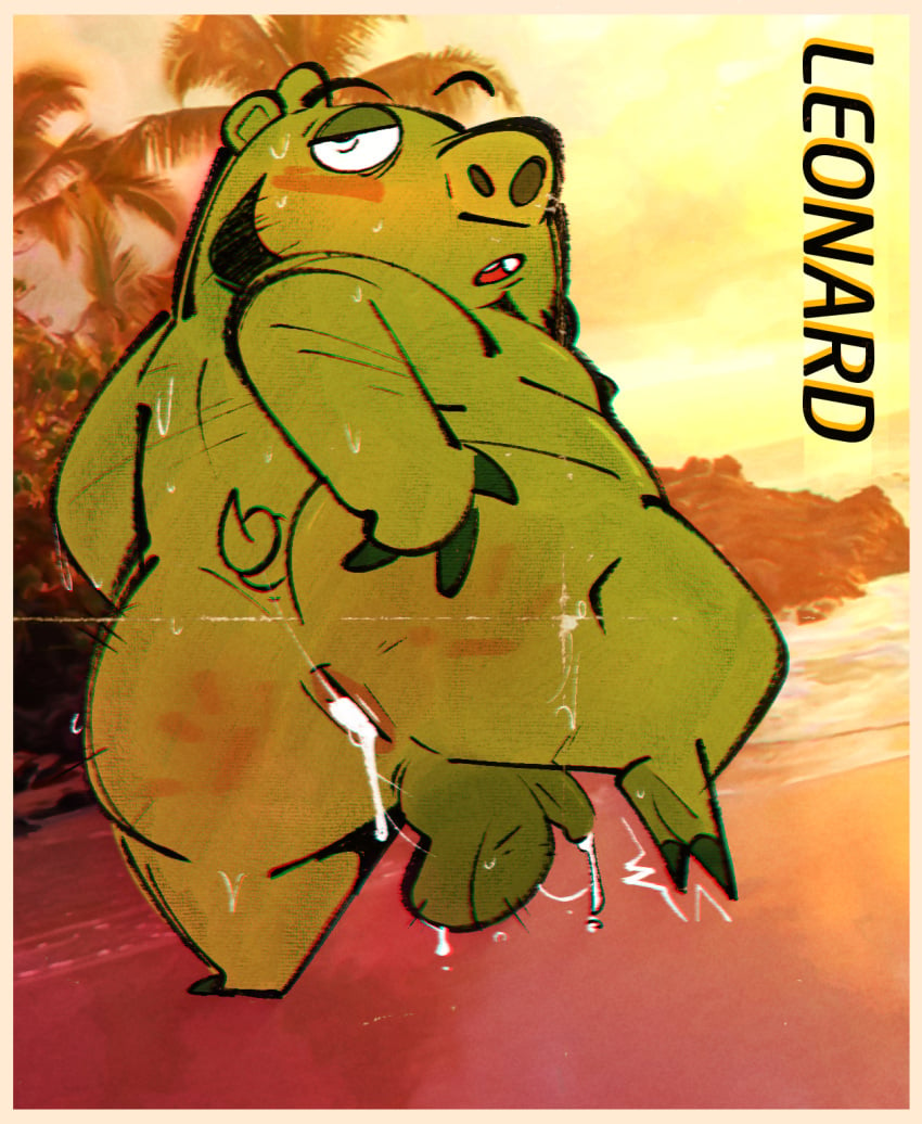 2023 after_sex angry_birds anthro ass balls blush bodily_fluids columbia_pictures cum domestic_pig genital_fluids genitals green_body hi_res incorporated king_leonard male male_only mammal outside overweight overweight_male penis pig_(angry_birds) rovio rovio_animation rovio_entertainment sega solo sony spank_marks suid suina sus_(pig) the-alfie-incorporated the_angry_birds_movie