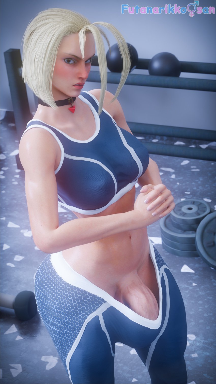 1futa 3d angry angry_face ball_bulge balls balls_under_clothes blender blonde_hair blue_eyes bulge bulge_through_clothing cammy_white fit fit_female fit_futanari fitness flaccid futa_only futanari futanarikko-san gym gym_clothes hi_res highres indoor indoors looking_at_viewer muscular muscular_futanari penis penis_bulge penis_under_clothes solo street_fighter street_fighter_6 veiny_penis workout_clothes