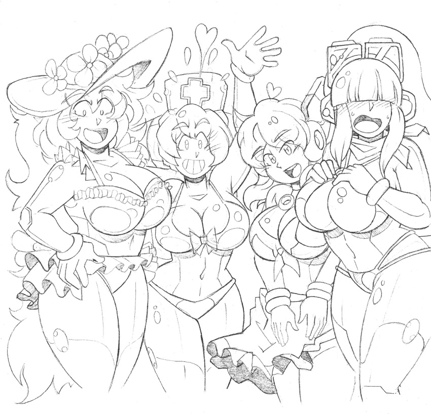 4girls alia armpits big_breasts bikini cinnamon_gaudille female female_only iris_(mega_man) layer mega_man mega_man_x mega_man_x_dive multiple_girls pumpkinsareholy robot_girl swimsuit tagme