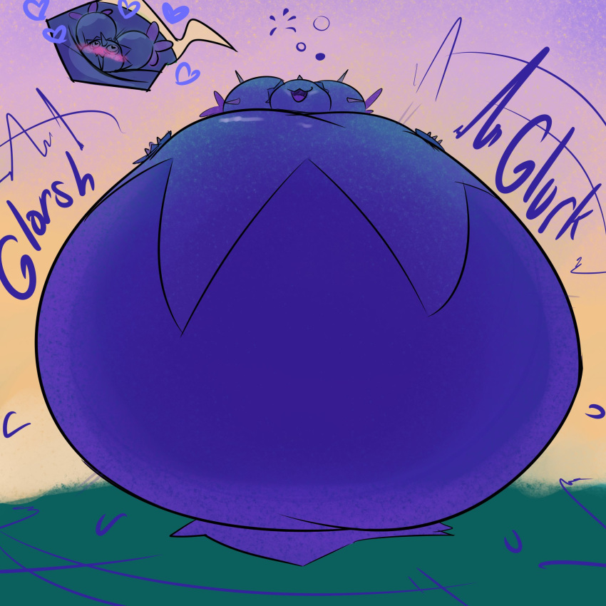 blueberry_inflation blush enjoying_expansion inflation maractus meowmixofishial open_mouth pokemon spherical_inflation sunken_head sunken_limbs thick_thighs wide_hips