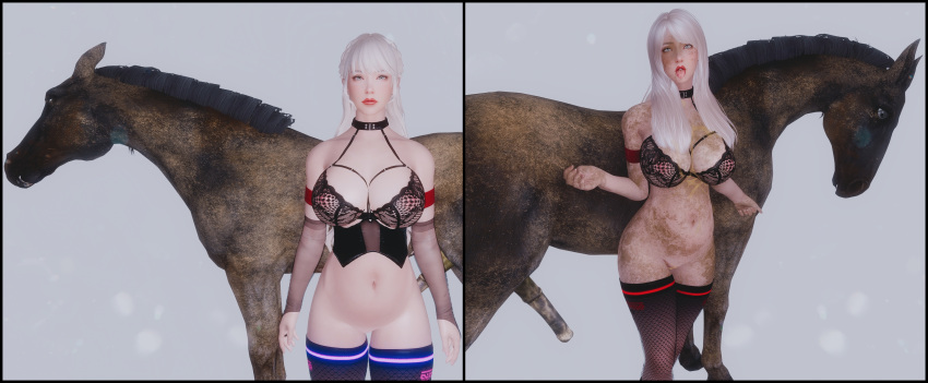 clothed_female clothing corruption dirty dirty_body dirty_penis dirty_skin horse_penis horsecock skyrim smegma white_hair zoophilia